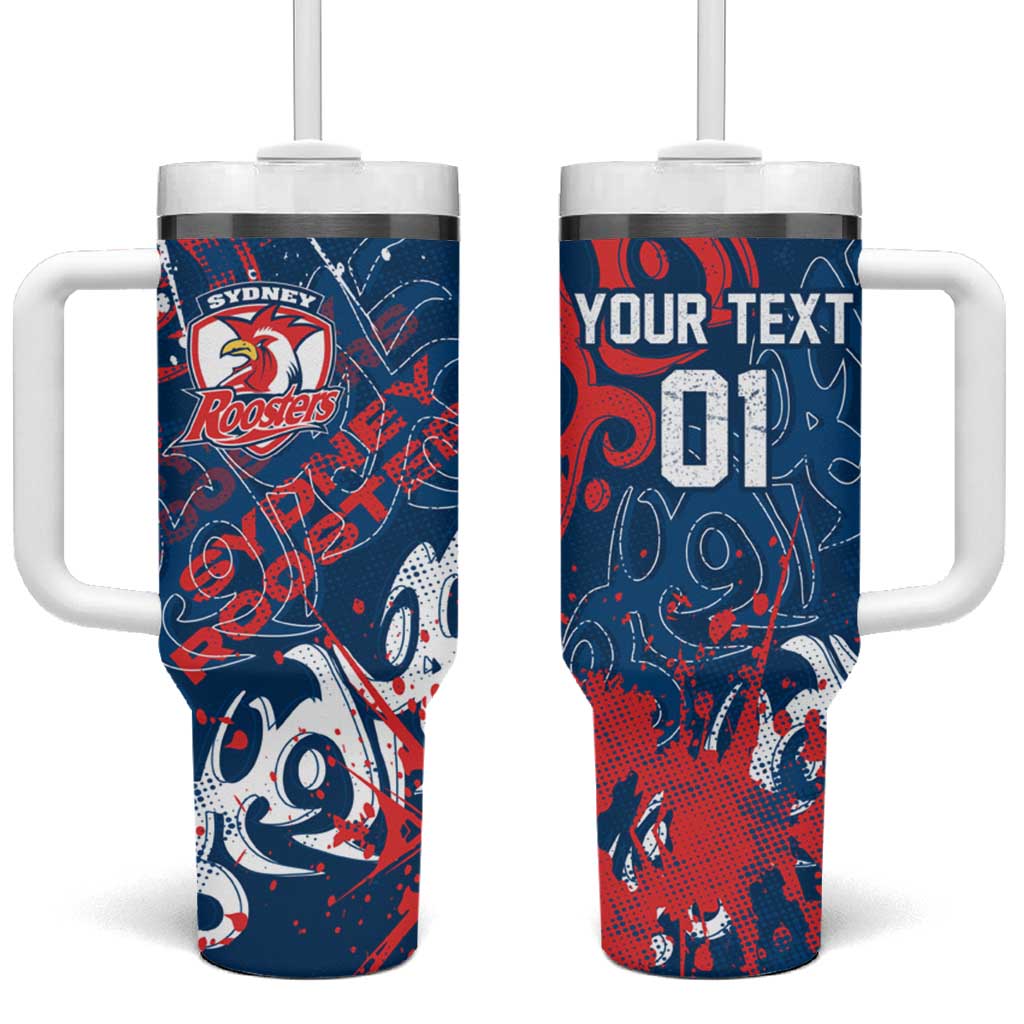 Personalized Sydney Roosters Rugby Tumbler With Handle Urban Street Graffiti Style - Distressed Splatter Elements