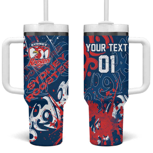 Personalized Sydney Roosters Rugby Tumbler With Handle Urban Street Graffiti Style - Distressed Splatter Elements
