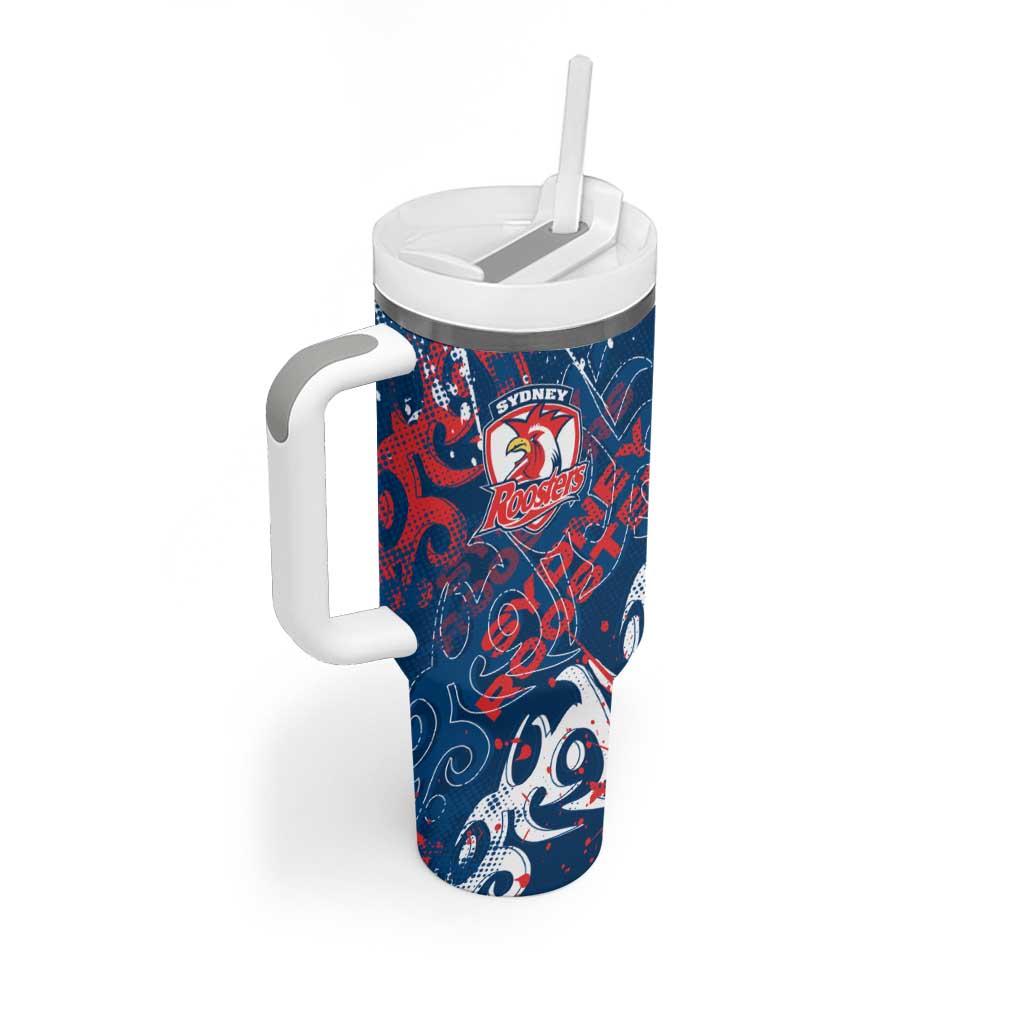 Personalized Sydney Roosters Rugby Tumbler With Handle Urban Street Graffiti Style - Distressed Splatter Elements