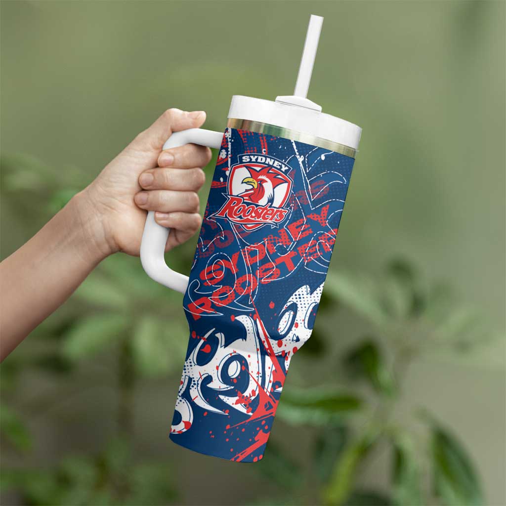 Personalized Sydney Roosters Rugby Tumbler With Handle Urban Street Graffiti Style - Distressed Splatter Elements