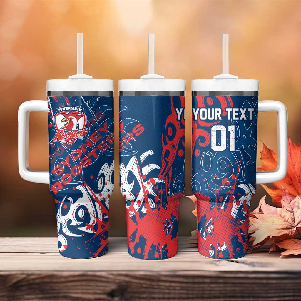 Personalized Sydney Roosters Rugby Tumbler With Handle Urban Street Graffiti Style - Distressed Splatter Elements