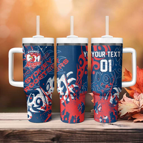 Personalized Sydney Roosters Rugby Tumbler With Handle Urban Street Graffiti Style - Distressed Splatter Elements