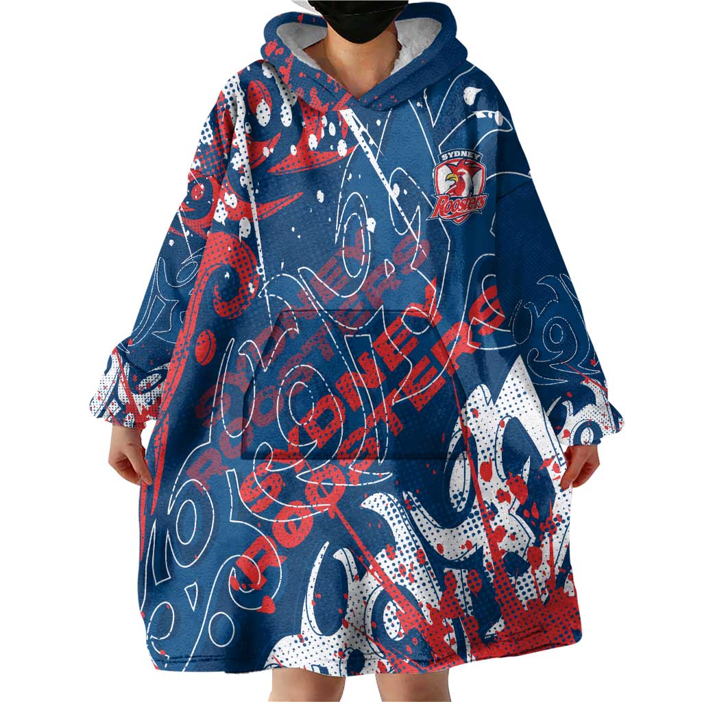 Personalized Sydney Roosters Rugby Wearable Blanket Hoodie Urban Street Graffiti Style - Distressed Splatter Elements