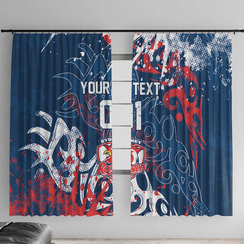 Personalized Sydney Roosters Rugby Window Curtain Urban Street Graffiti Style - Distressed Splatter Elements