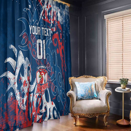 Personalized Sydney Roosters Rugby Window Curtain Urban Street Graffiti Style - Distressed Splatter Elements