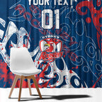 Personalized Sydney Roosters Rugby Window Curtain Urban Street Graffiti Style - Distressed Splatter Elements