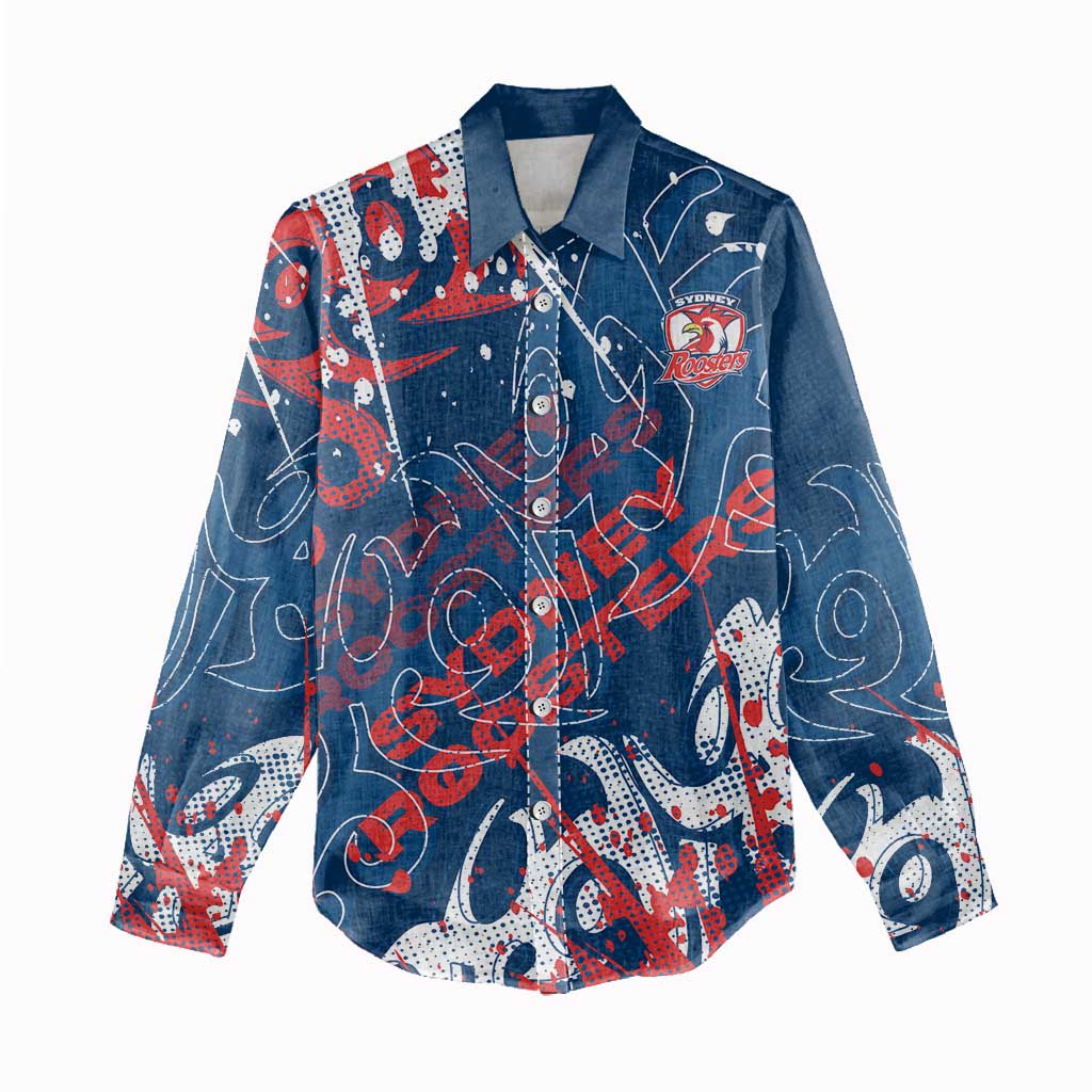 Personalized Sydney Roosters Rugby Women Casual Shirt Urban Street Graffiti Style - Distressed Splatter Elements