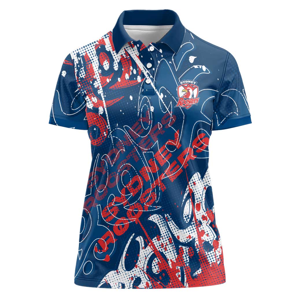 Personalized Sydney Roosters Rugby Women Polo Shirt Urban Street Graffiti Style - Distressed Splatter Elements