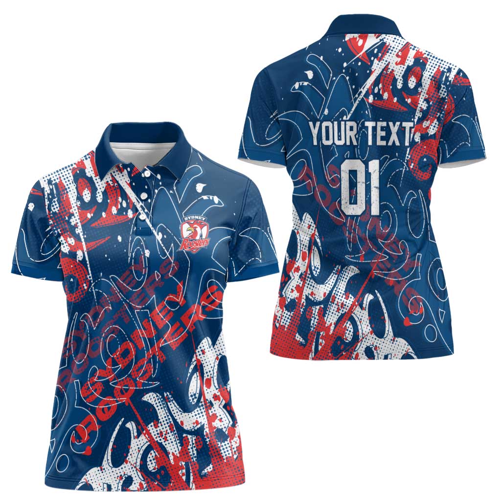 Personalized Sydney Roosters Rugby Women Polo Shirt Urban Street Graffiti Style - Distressed Splatter Elements