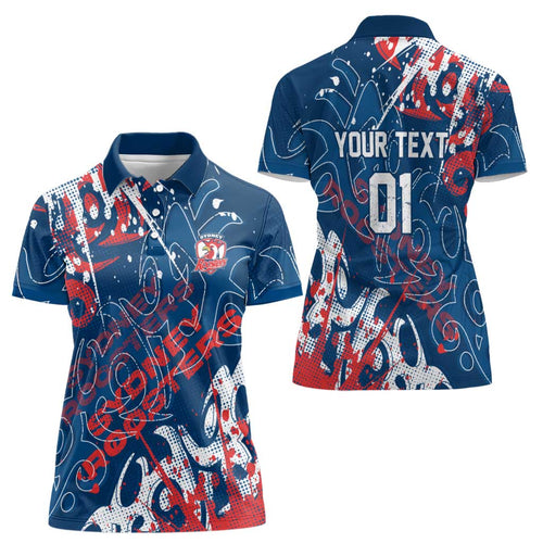 Personalized Sydney Roosters Rugby Women Polo Shirt Urban Street Graffiti Style - Distressed Splatter Elements
