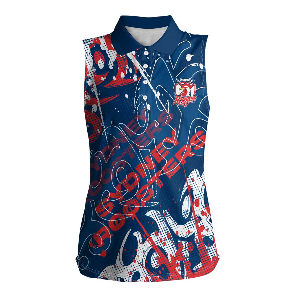 Personalized Sydney Roosters Rugby Women Sleeveless Polo Shirt Urban Street Graffiti Style - Distressed Splatter Elements