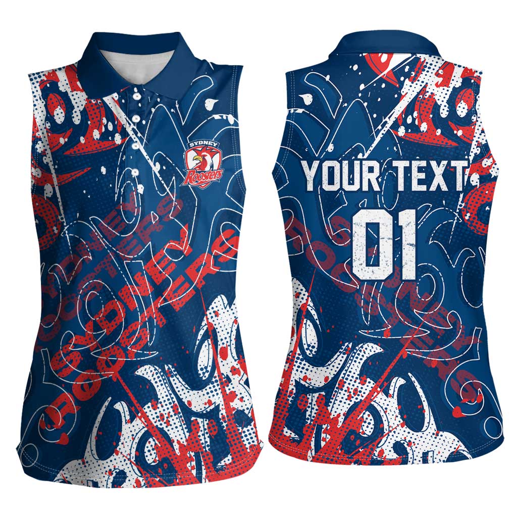 Personalized Sydney Roosters Rugby Women Sleeveless Polo Shirt Urban Street Graffiti Style - Distressed Splatter Elements