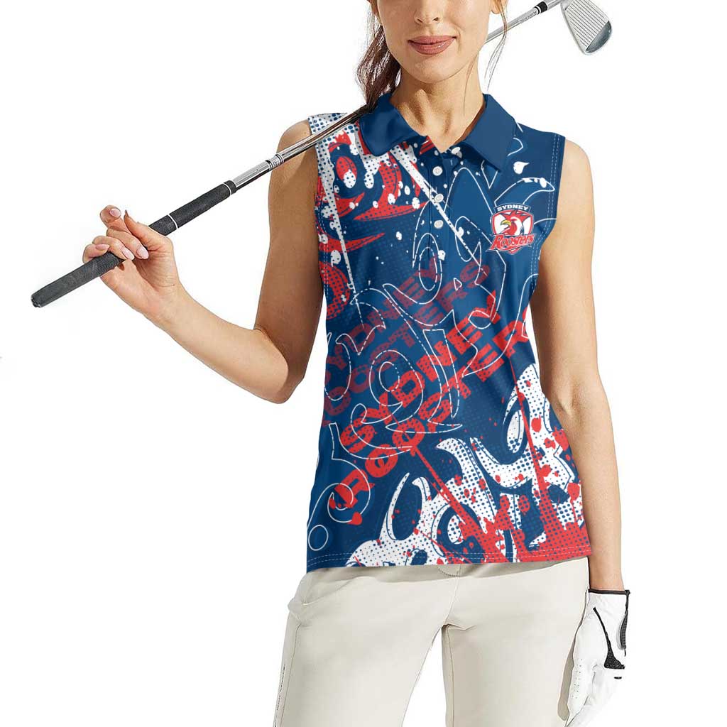 Personalized Sydney Roosters Rugby Women Sleeveless Polo Shirt Urban Street Graffiti Style - Distressed Splatter Elements