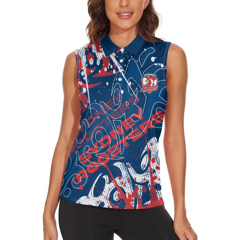 Personalized Sydney Roosters Rugby Women Sleeveless Polo Shirt Urban Street Graffiti Style - Distressed Splatter Elements