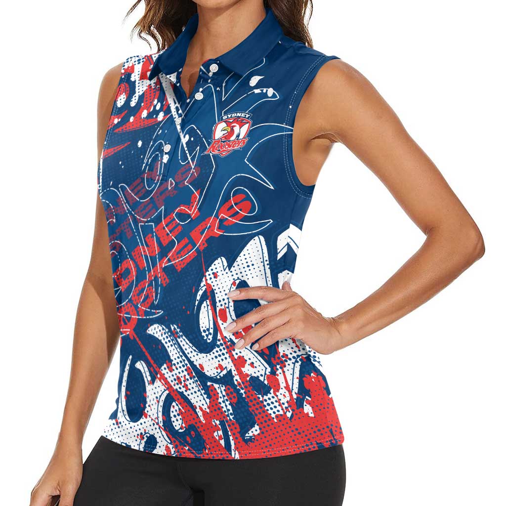 Personalized Sydney Roosters Rugby Women Sleeveless Polo Shirt Urban Street Graffiti Style - Distressed Splatter Elements