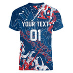 Personalized Sydney Roosters Rugby Women V-Neck T-Shirt Urban Street Graffiti Style - Distressed Splatter Elements