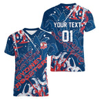 Personalized Sydney Roosters Rugby Women V-Neck T-Shirt Urban Street Graffiti Style - Distressed Splatter Elements