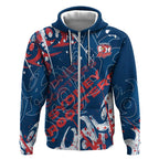 Personalized Sydney Roosters Rugby Zip Hoodie Urban Street Graffiti Style - Distressed Splatter Elements