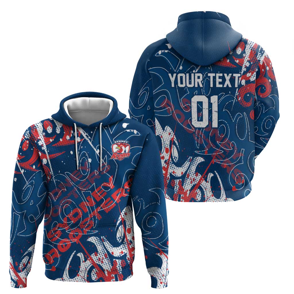 Personalized Sydney Roosters Rugby Zip Hoodie Urban Street Graffiti Style - Distressed Splatter Elements