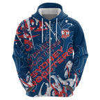 Personalized Sydney Roosters Rugby Zip Hoodie Urban Street Graffiti Style - Distressed Splatter Elements