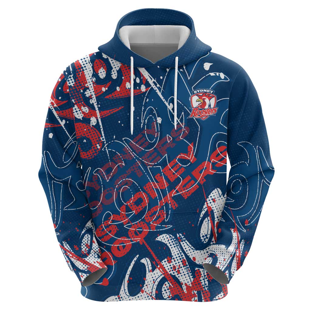 Personalized Sydney Roosters Rugby Zip Hoodie Urban Street Graffiti Style - Distressed Splatter Elements