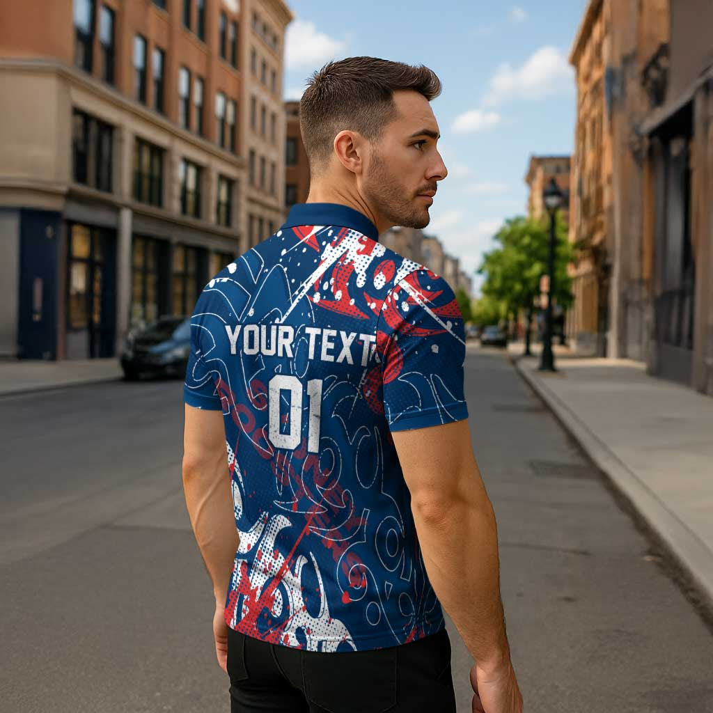 Personalized Sydney Roosters Rugby Zipper Polo Shirt Urban Street Graffiti Style - Distressed Splatter Elements