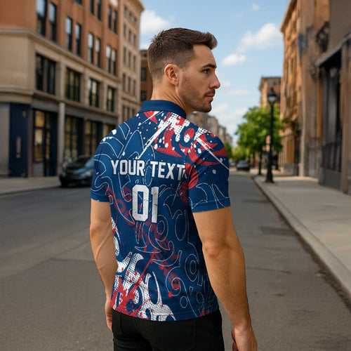Personalized Sydney Roosters Rugby Zipper Polo Shirt Urban Street Graffiti Style - Distressed Splatter Elements