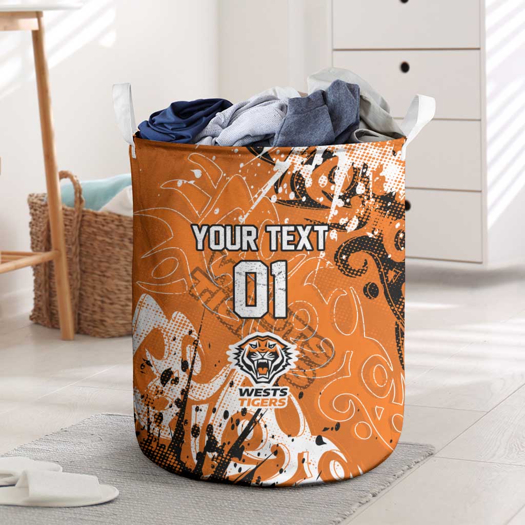 Personalized Wests Tigers Rugby Laundry Basket Urban Street Graffiti Style - Distressed Splatter Elements