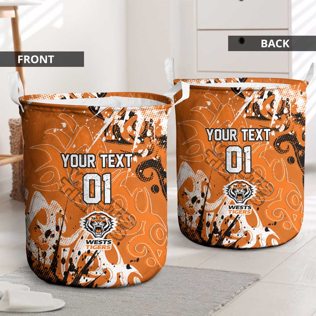 Personalized Wests Tigers Rugby Laundry Basket Urban Street Graffiti Style - Distressed Splatter Elements