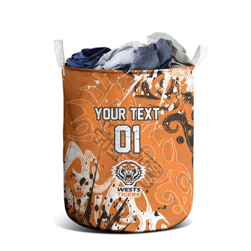 Personalized Wests Tigers Rugby Laundry Basket Urban Street Graffiti Style - Distressed Splatter Elements
