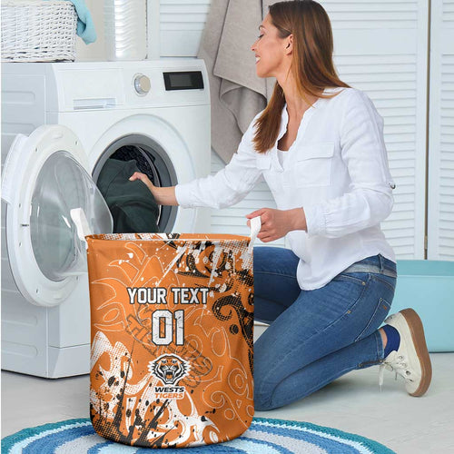 Personalized Wests Tigers Rugby Laundry Basket Urban Street Graffiti Style - Distressed Splatter Elements
