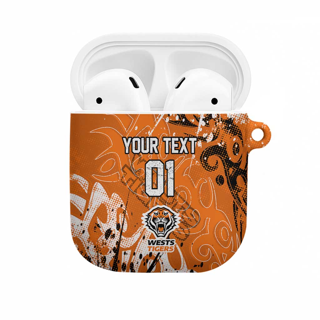 Personalized Wests Tigers Rugby AirPods Case Urban Street Graffiti Style - Distressed Splatter Elements