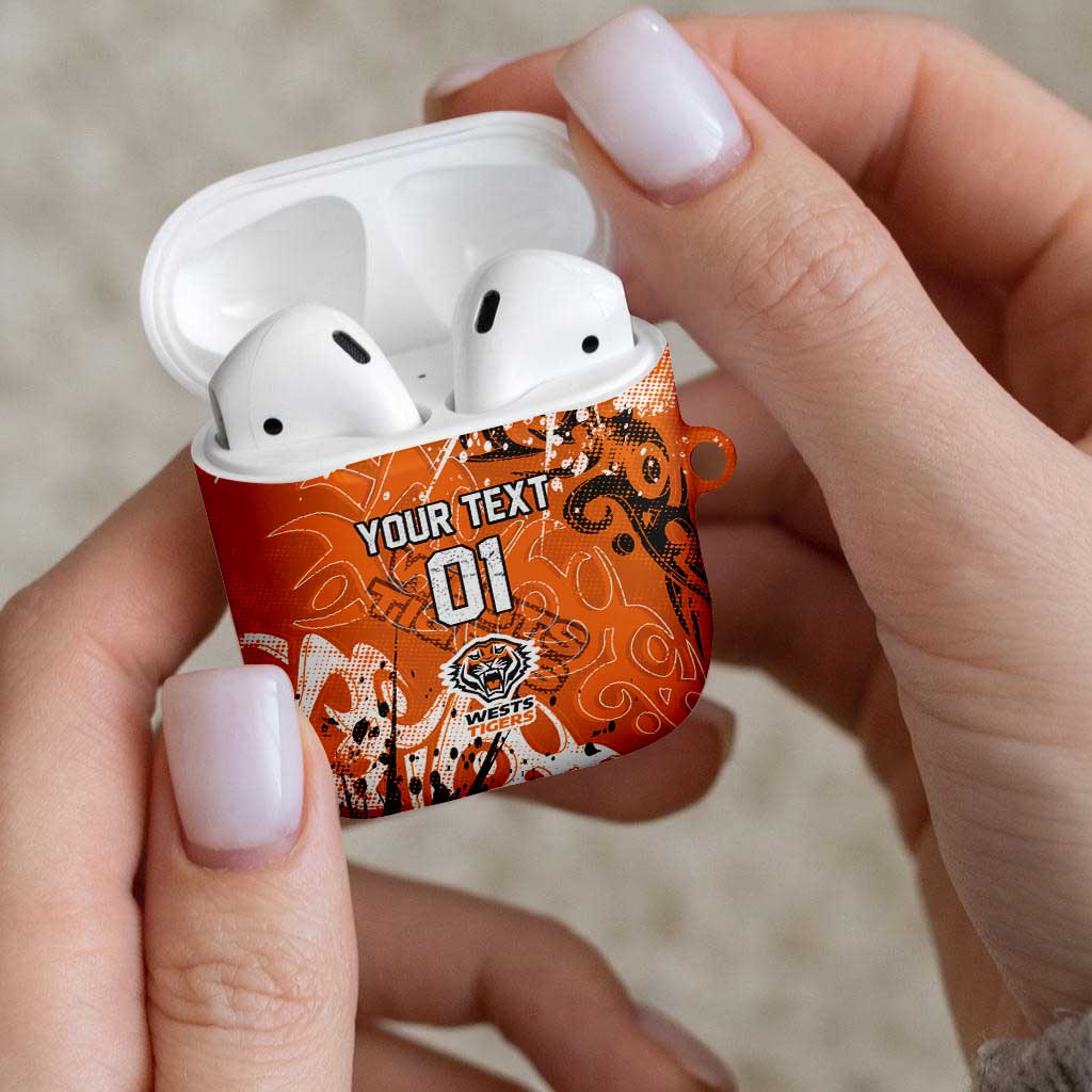 Personalized Wests Tigers Rugby AirPods Case Urban Street Graffiti Style - Distressed Splatter Elements