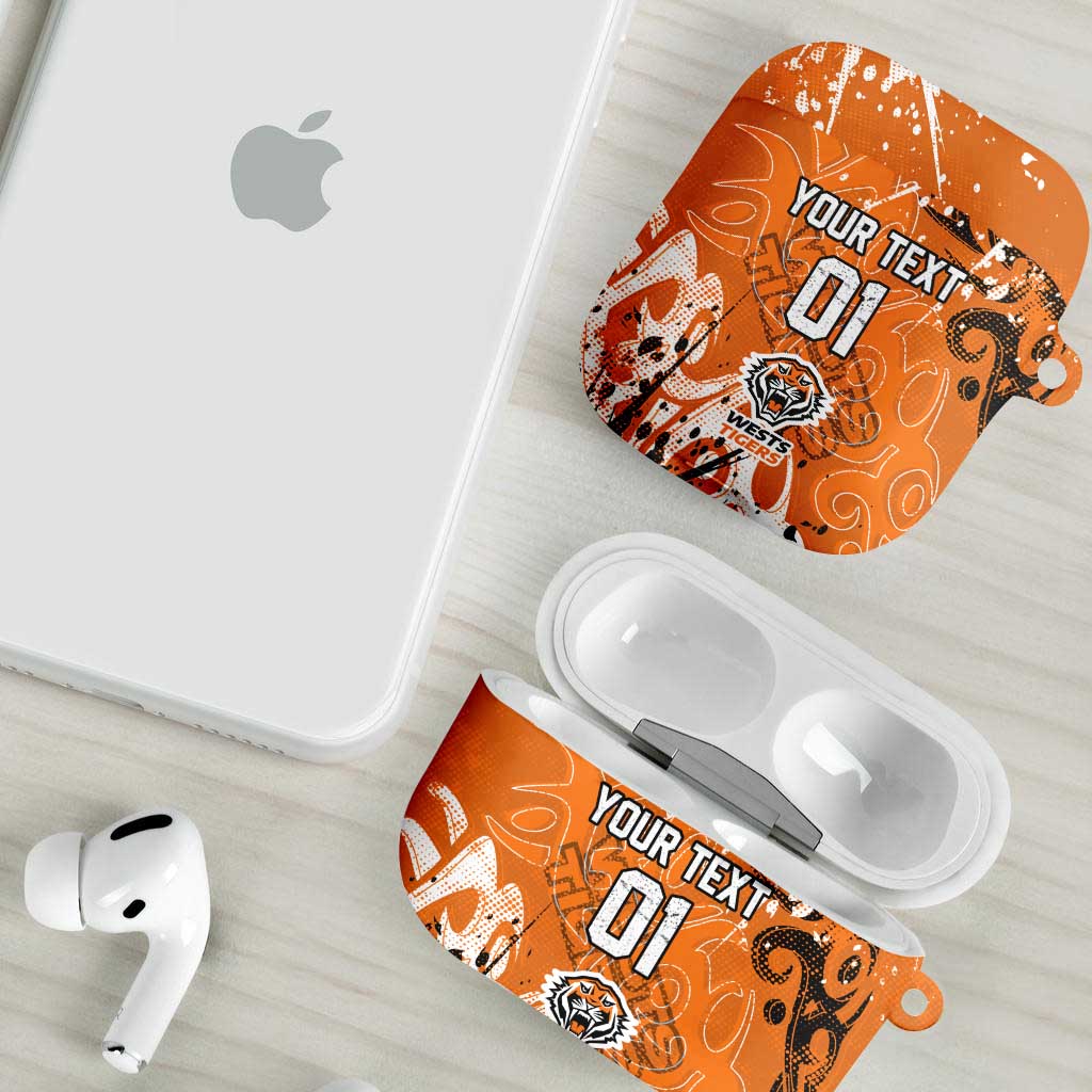 Personalized Wests Tigers Rugby AirPods Case Urban Street Graffiti Style - Distressed Splatter Elements