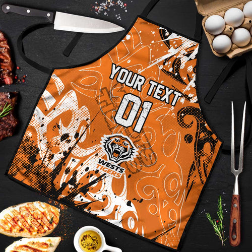 Personalized Wests Tigers Rugby Apron Urban Street Graffiti Style - Distressed Splatter Elements