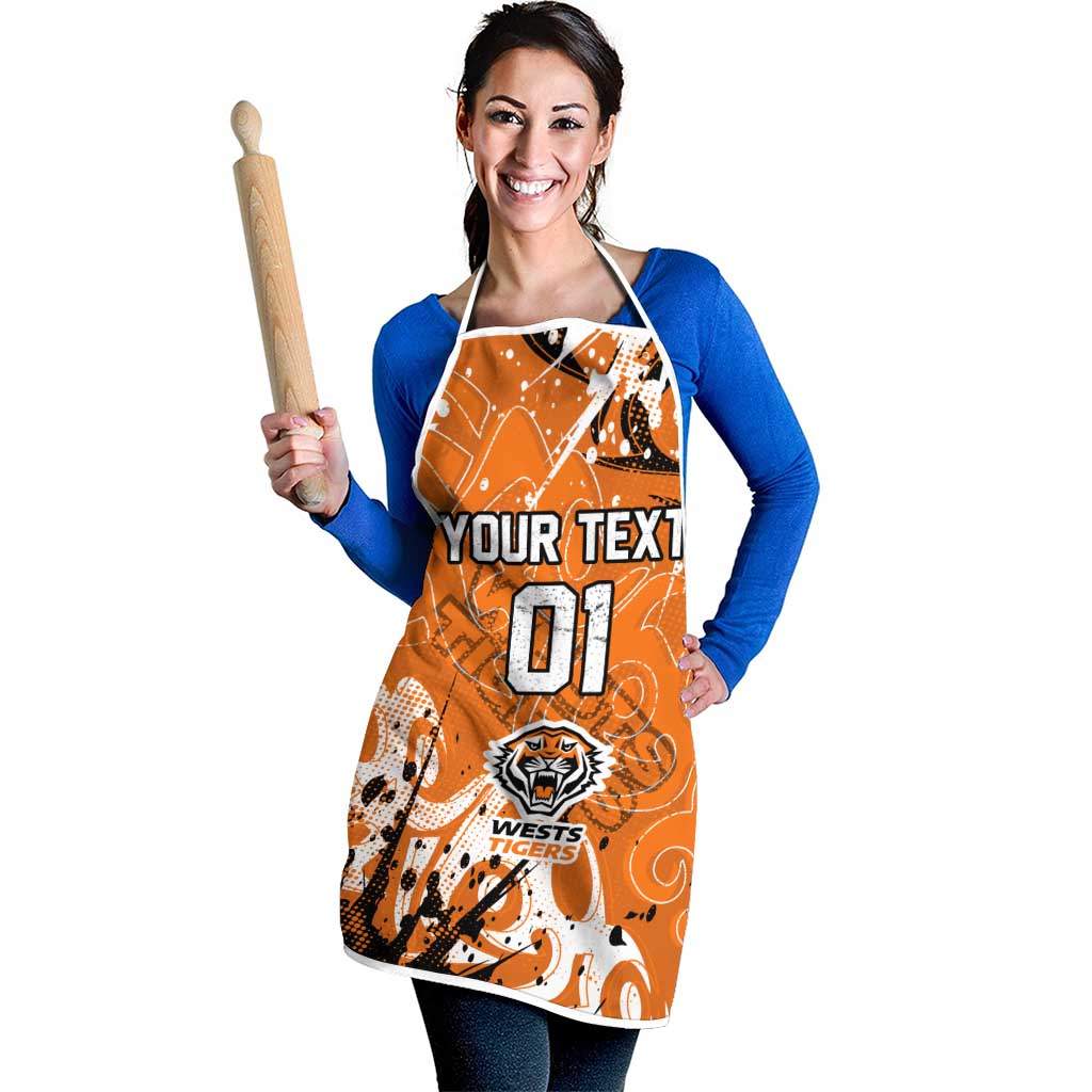 Personalized Wests Tigers Rugby Apron Urban Street Graffiti Style - Distressed Splatter Elements