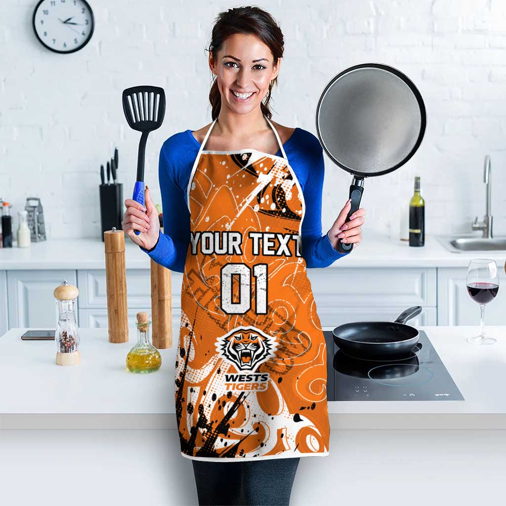 Personalized Wests Tigers Rugby Apron Urban Street Graffiti Style - Distressed Splatter Elements
