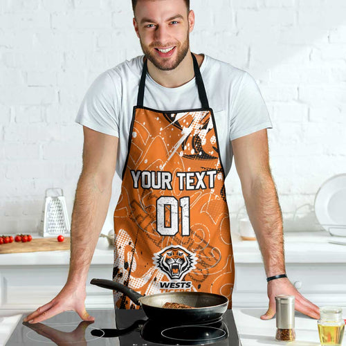 Personalized Wests Tigers Rugby Apron Urban Street Graffiti Style - Distressed Splatter Elements