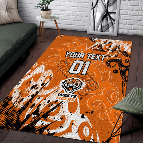 Personalized Wests Tigers Rugby Area Rug Urban Street Graffiti Style - Distressed Splatter Elements