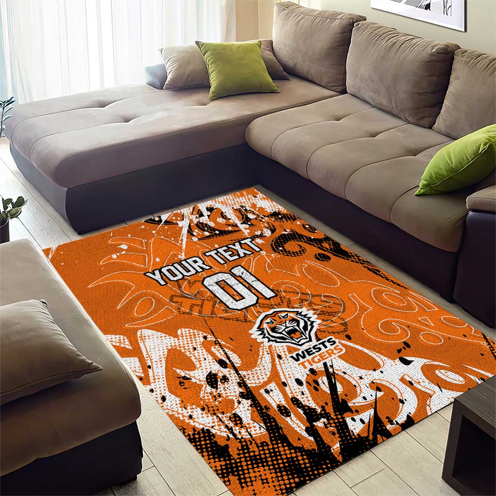 Personalized Wests Tigers Rugby Area Rug Urban Street Graffiti Style - Distressed Splatter Elements