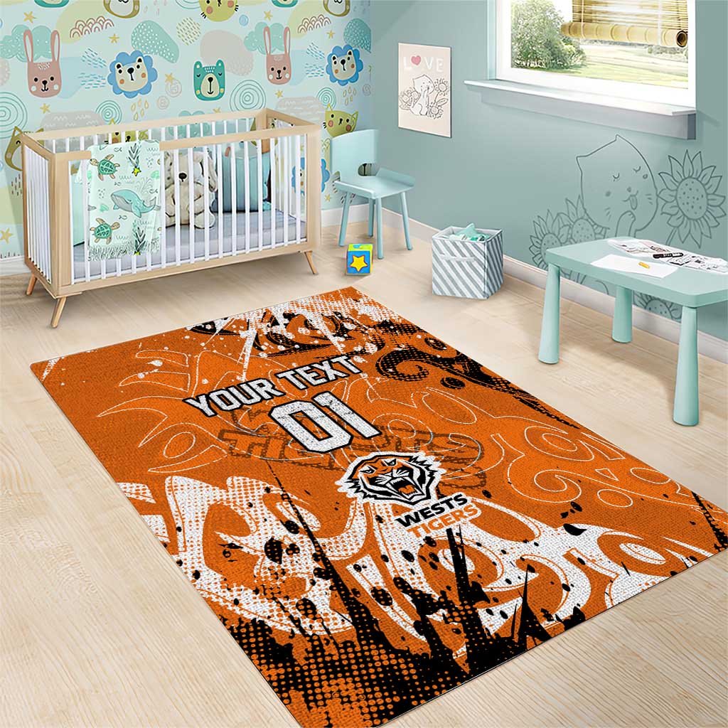 Personalized Wests Tigers Rugby Area Rug Urban Street Graffiti Style - Distressed Splatter Elements