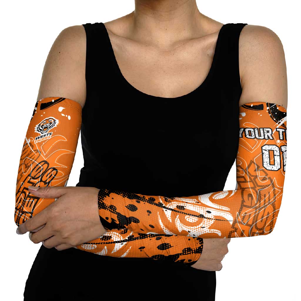 Personalized Wests Tigers Rugby Arm Sleeves Urban Street Graffiti Style - Distressed Splatter Elements