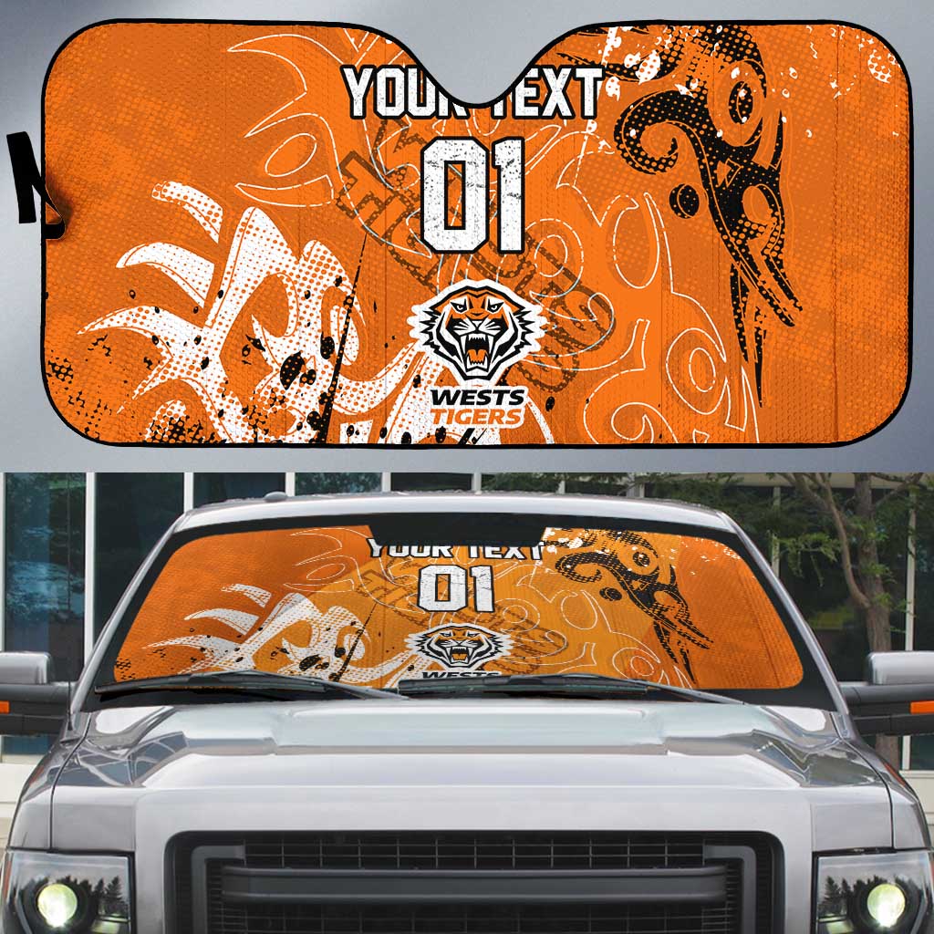 Personalized Wests Tigers Rugby Auto Sun Shade Urban Street Graffiti Style - Distressed Splatter Elements