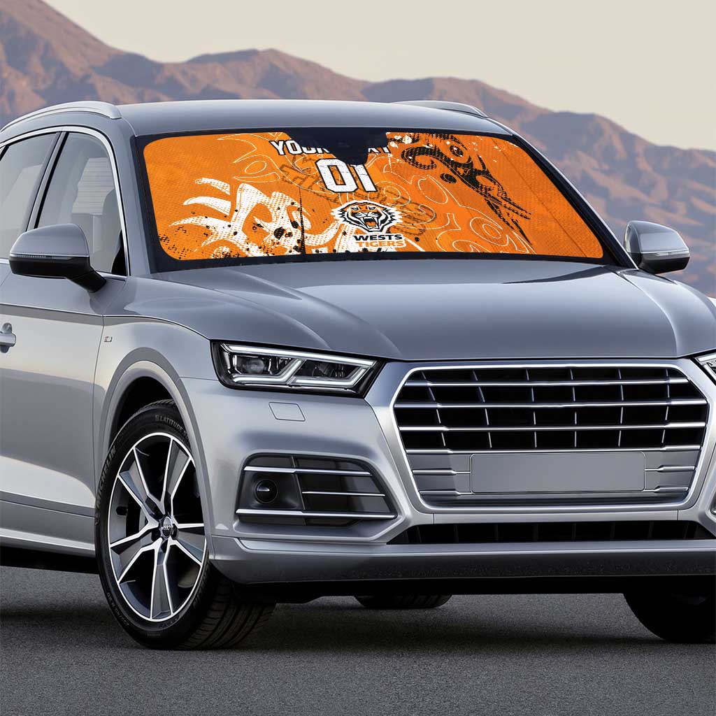 Personalized Wests Tigers Rugby Auto Sun Shade Urban Street Graffiti Style - Distressed Splatter Elements
