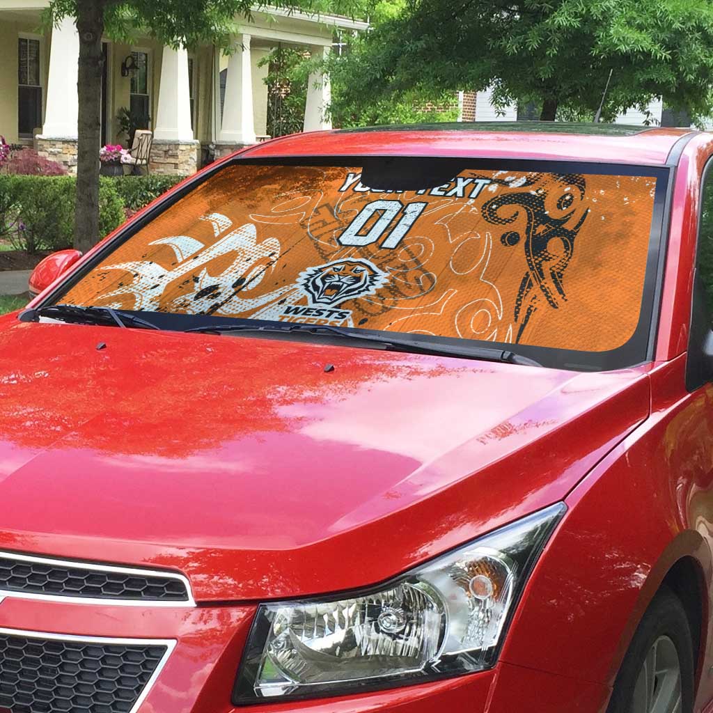Personalized Wests Tigers Rugby Auto Sun Shade Urban Street Graffiti Style - Distressed Splatter Elements