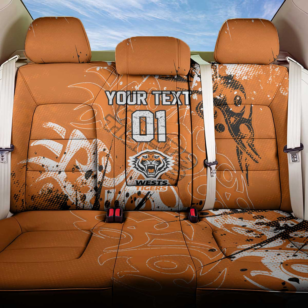 Personalized Wests Tigers Rugby Back Car Seat Cover Urban Street Graffiti Style - Distressed Splatter Elements