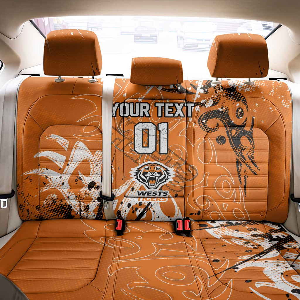 Personalized Wests Tigers Rugby Back Car Seat Cover Urban Street Graffiti Style - Distressed Splatter Elements