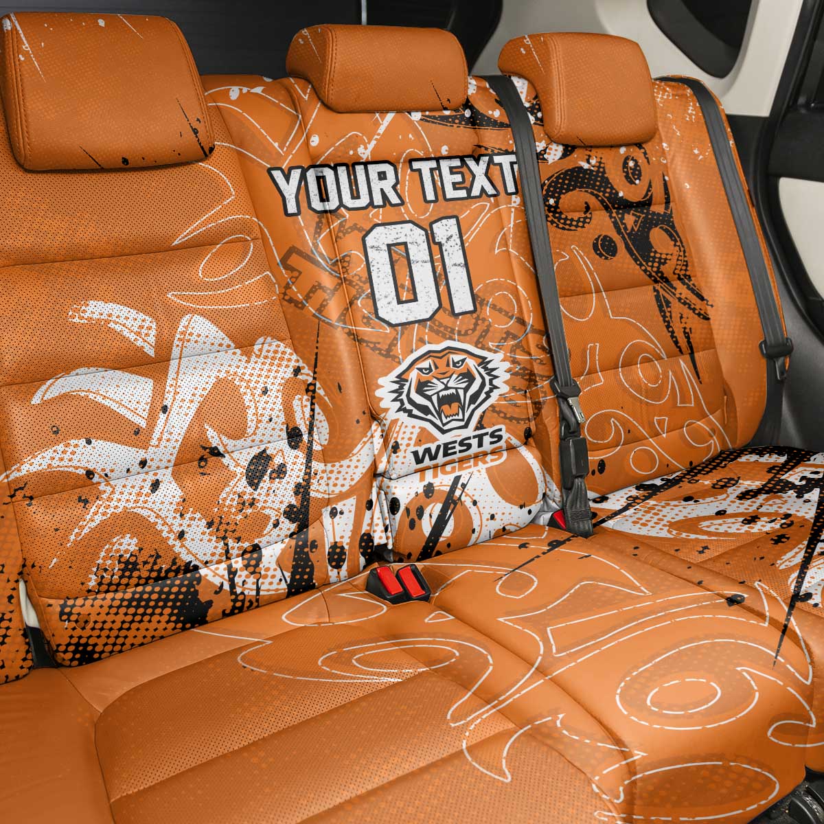 Personalized Wests Tigers Rugby Back Car Seat Cover Urban Street Graffiti Style - Distressed Splatter Elements