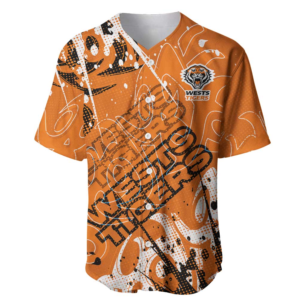Personalized Wests Tigers Rugby Baseball Jersey Urban Street Graffiti Style - Distressed Splatter Elements