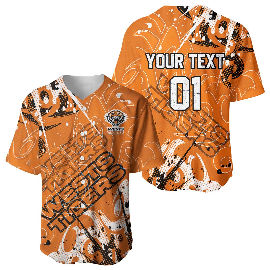 Personalized Wests Tigers Rugby Baseball Jersey Urban Street Graffiti Style - Distressed Splatter Elements